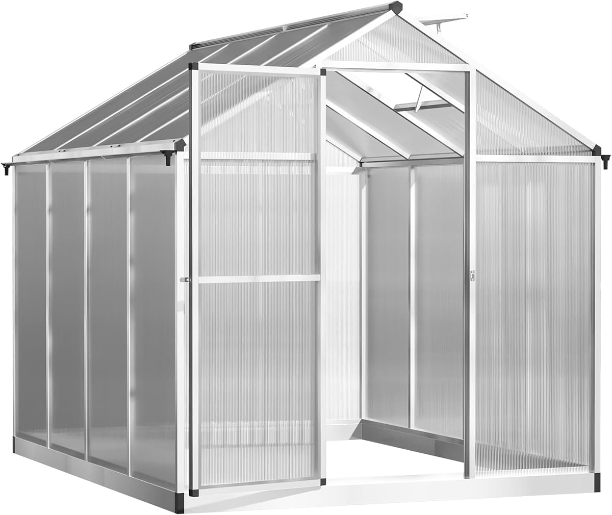 Outsunny 8' x 6' x 6.4' Walk-in Garden Greenhouse Polycarbonate Panels Plants Flower Growth Shed Cold Frame Outdoor Portable Warm House Aluminum Frame