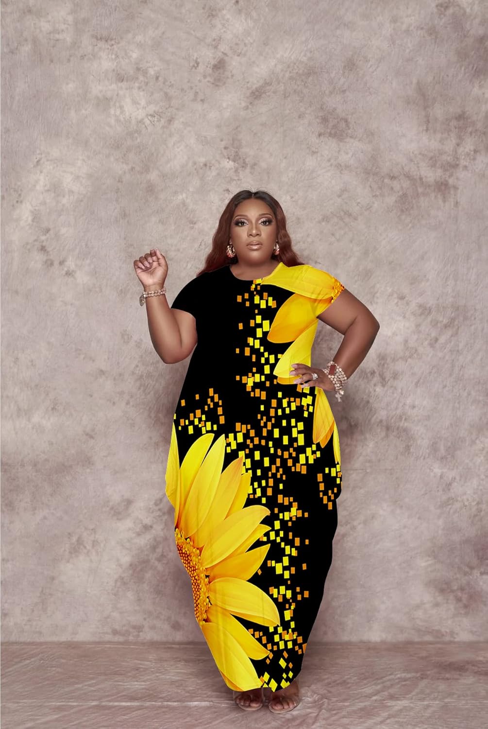 YeGine Oversize Tshirt Dress Plus Size Short Sleeve Maxi Dress with Pockets - Image 2