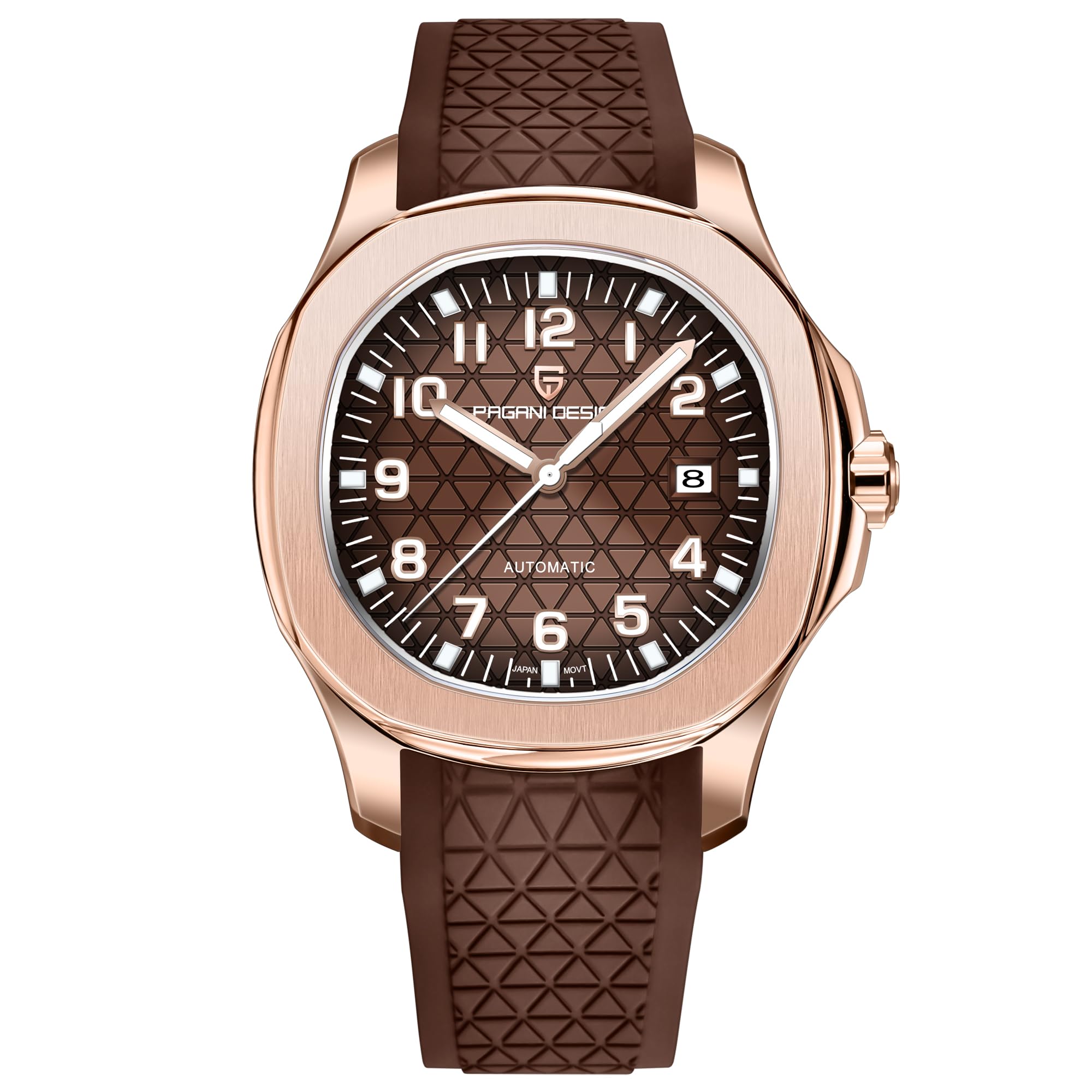 Pagani Design YS031 - Reloj automático de lujo para hombre, a cuadros, FKM, correa de caucho fluorado, cristal de zafiro, movimiento 8215, resistente al agua, 100 m, caja de acero inoxidable, hebilla