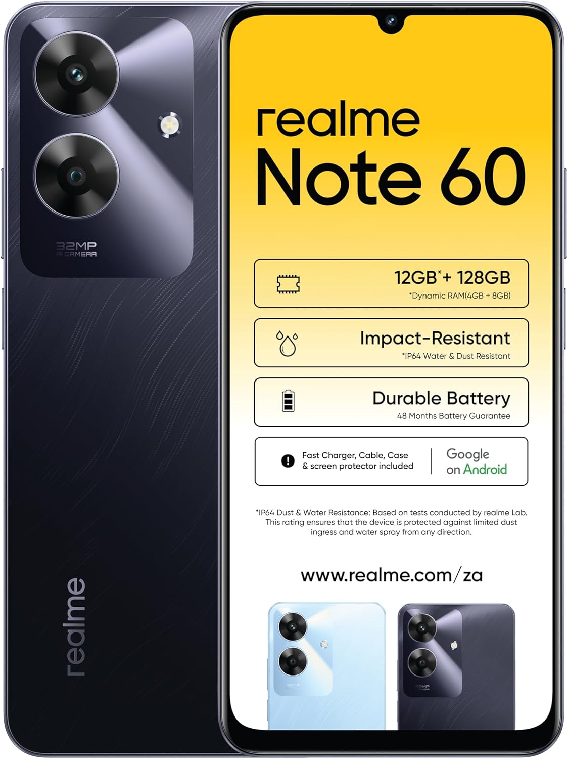 realme Note 60 Dual-SIM 128GB ROM + 4GB RAM (GSM Only | No CDMA) Factory Unlocked 4G/LTE Smartphone (Marble Black) - International Version