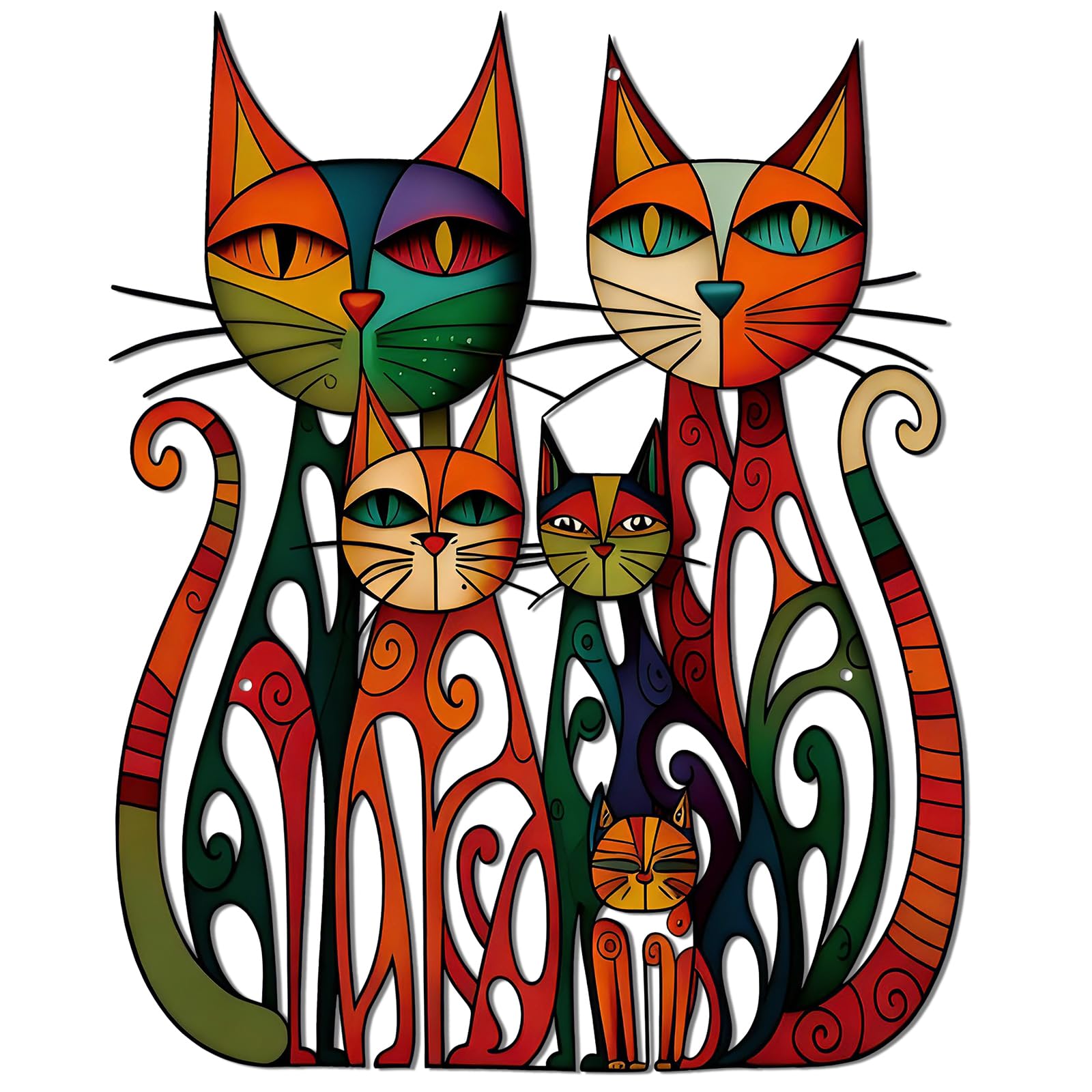 Wesiti Metal Cat Wall Art 11x11.8in Colorful Retro Iron Sculptures | Vintage-chic Geometric Feline Design, Retro Decor for Living Room Bedroom Kitchen Office, Great for Cat Lovers Home