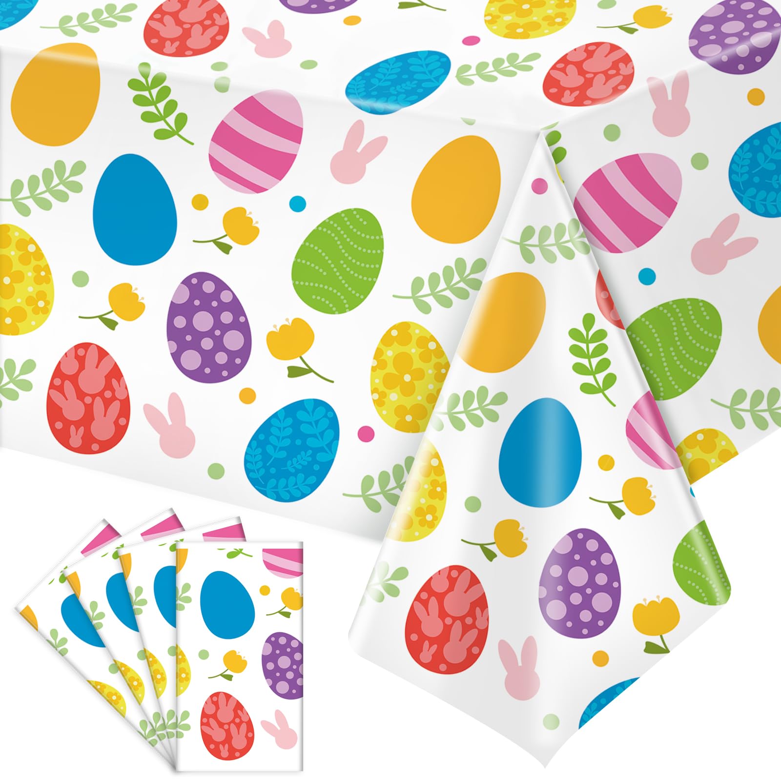 Easter Tablecloth 2-Pack - Disposable Bunny & Eggs Design For Party Decorations