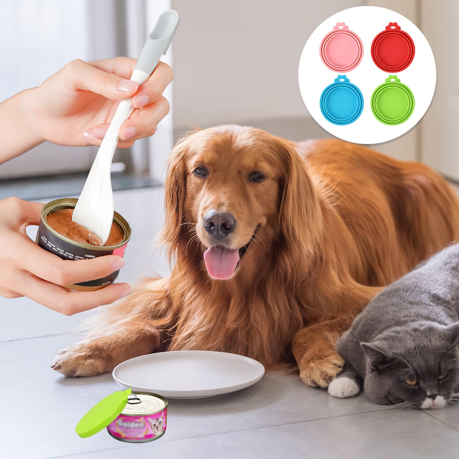 4 Pièces Couvercles Silicone de Conserve, Couvercles de Conserve pour Chien Chat Alimentaire Universels, Pet Food Can Lids, 3 en 1 Couvercle Boite de Conserve pour Le Stockage des Aliments