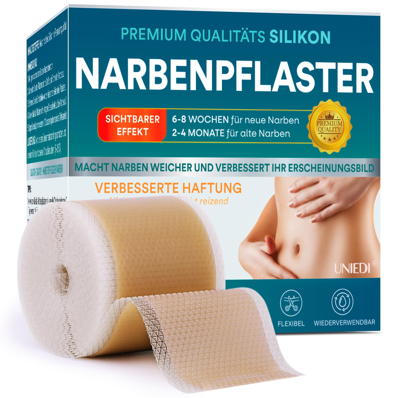 Narbenpflaster, Narbenroller(4cmx300cm) Narbenpflege, Silikonpflaster für Narben, Silikon Narbenpflaster für C-Sektion, Operationen, Verbrennungen, Keloid, Akne