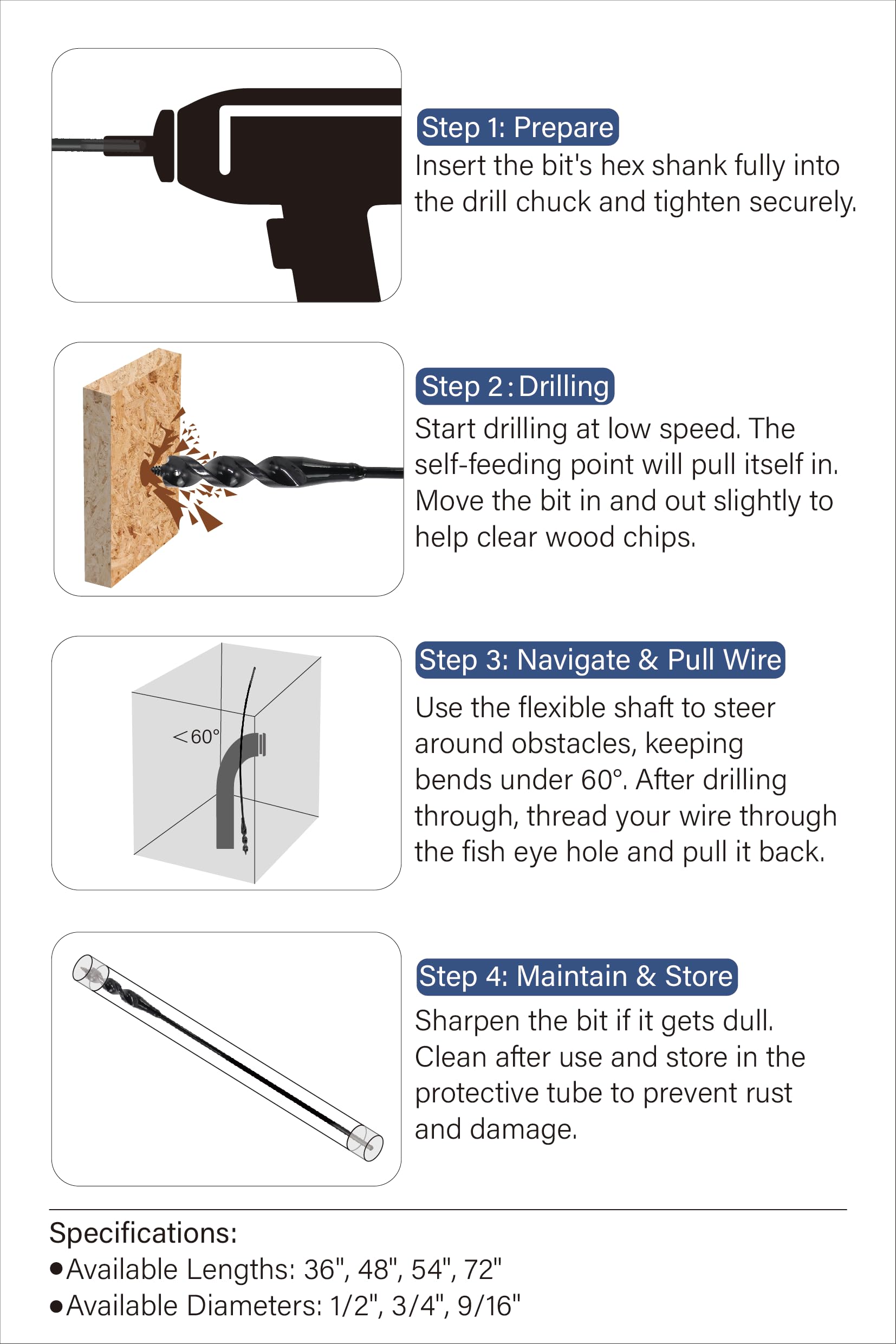 HANSHAN Flexible Drill Bit - Wire Pulling Auger -8