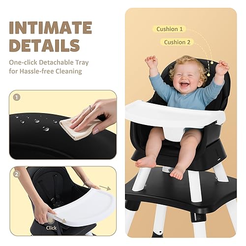 Miniatura 5 de TODEFULL Silla alta para bebé, sillas altas convertibles 8 en 1 para bebés y niños pequeños, asiento elevador de comedor para niños, mesa de bloque