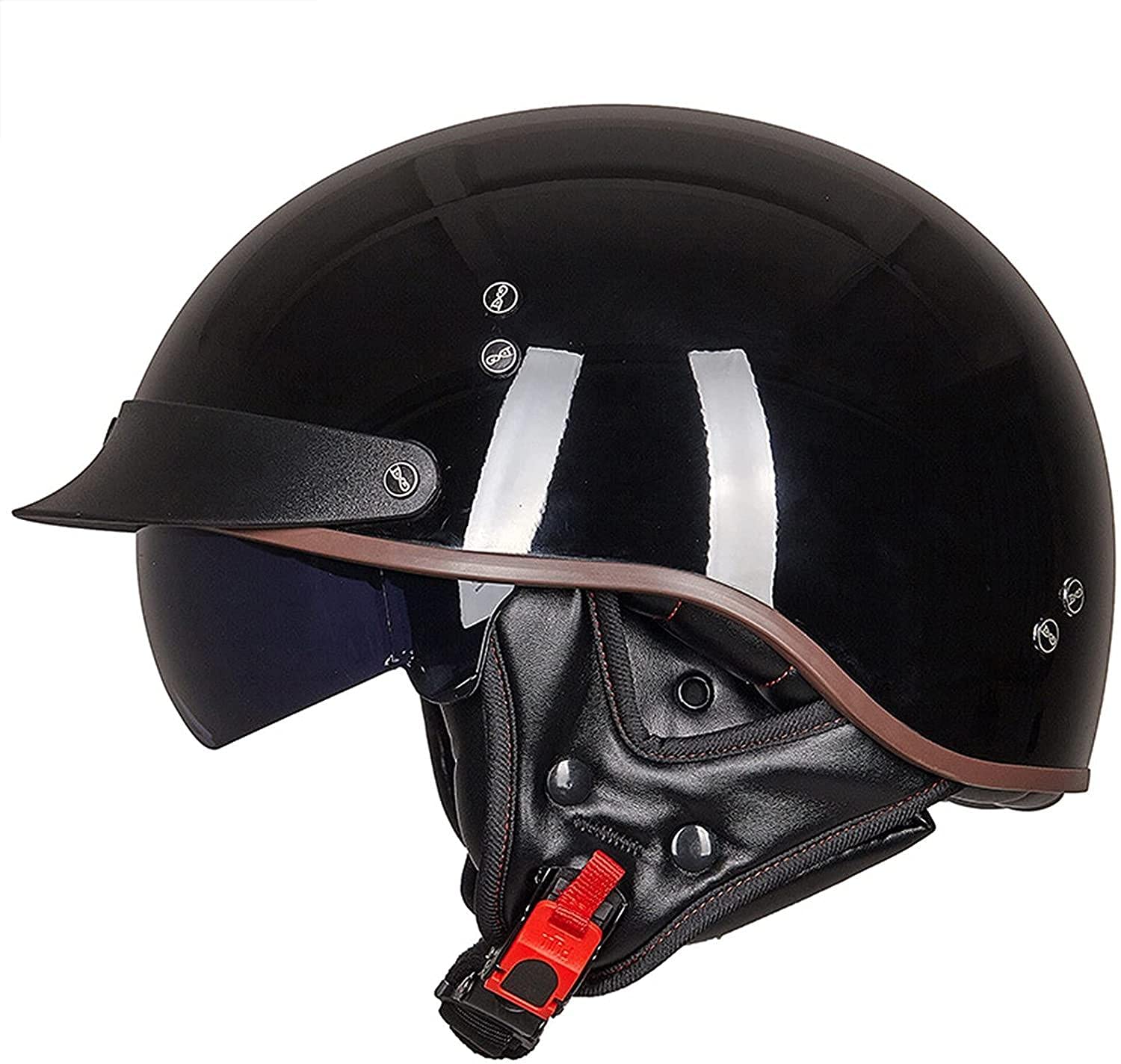 Halbhelm Motorradhelm Herren Damen Retro ECE Zertifizierung Motorrad Halbschale Mofa Helm Jethelm Halbschalenhelm Jet Helmet Motorcycl Chopper Scooter Helm Sturzhelm Mit Visier,I-(2XL/63-64CM)