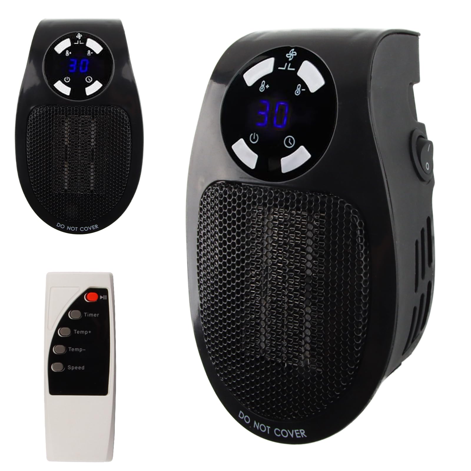 Mini Calentador de Enchufe, FainFun 500W Calentador de Enchufe de Cerámica, Mini Calefactor de Enchufe a Pared con Mando a Distancia, Plug in Mini Heater con 2 Velocidades de Aire, Timer(negro)