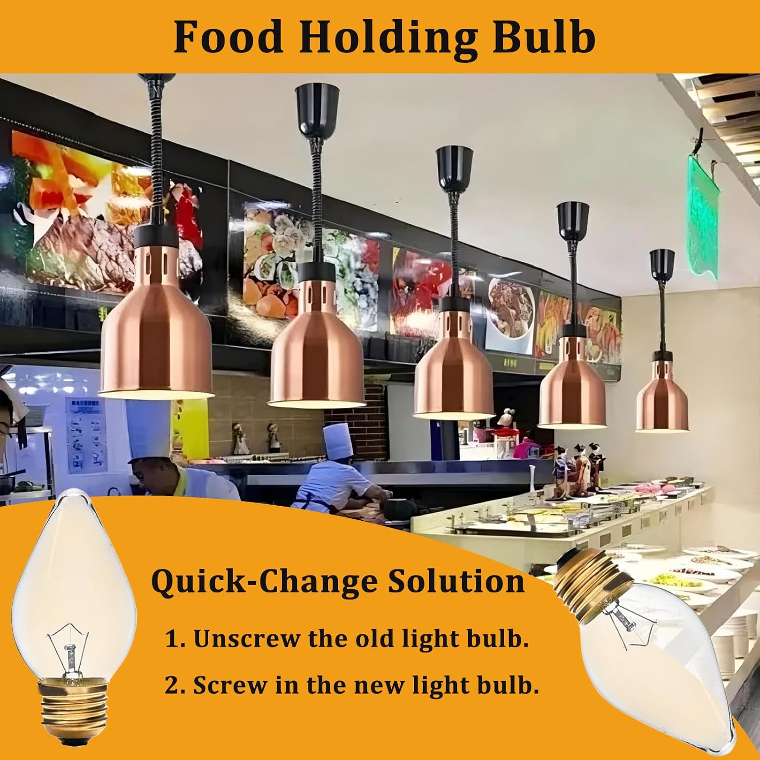Commercial food warming bulb, compatible with the Hatco 02.30.043 warming cabinet; 60W E26 base, a high-temperature, shatterproof safety bulb designed specifically for commercial food warming (6pack )
