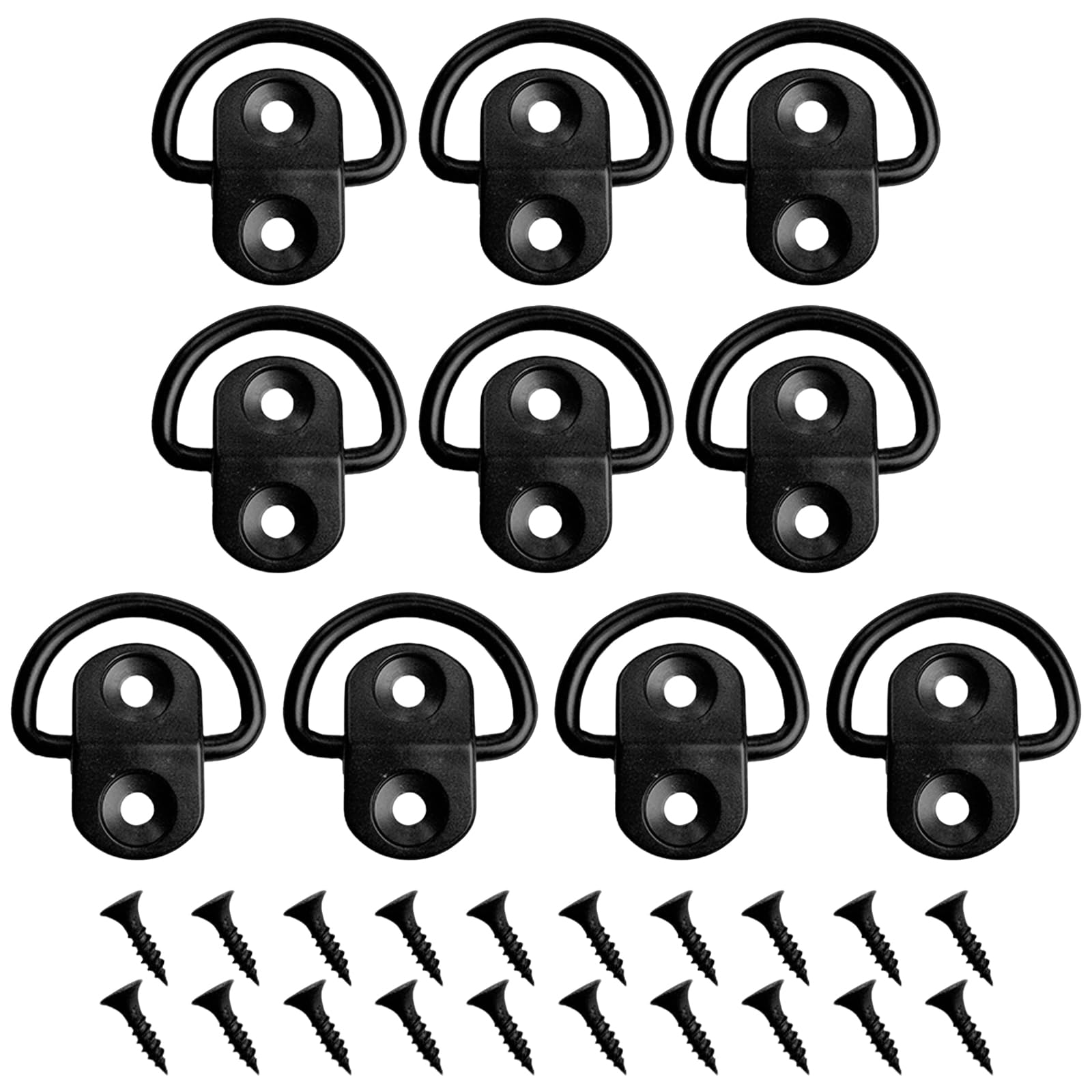 10 Pack Tie Down Anchor, Black D-Ring Stainless Iron Tie Down Hooks with Screws, Lashing Rings Trailer Anchors Accessories for Load Securing Truck Boat Cars Kayak Trailer Motorcycles