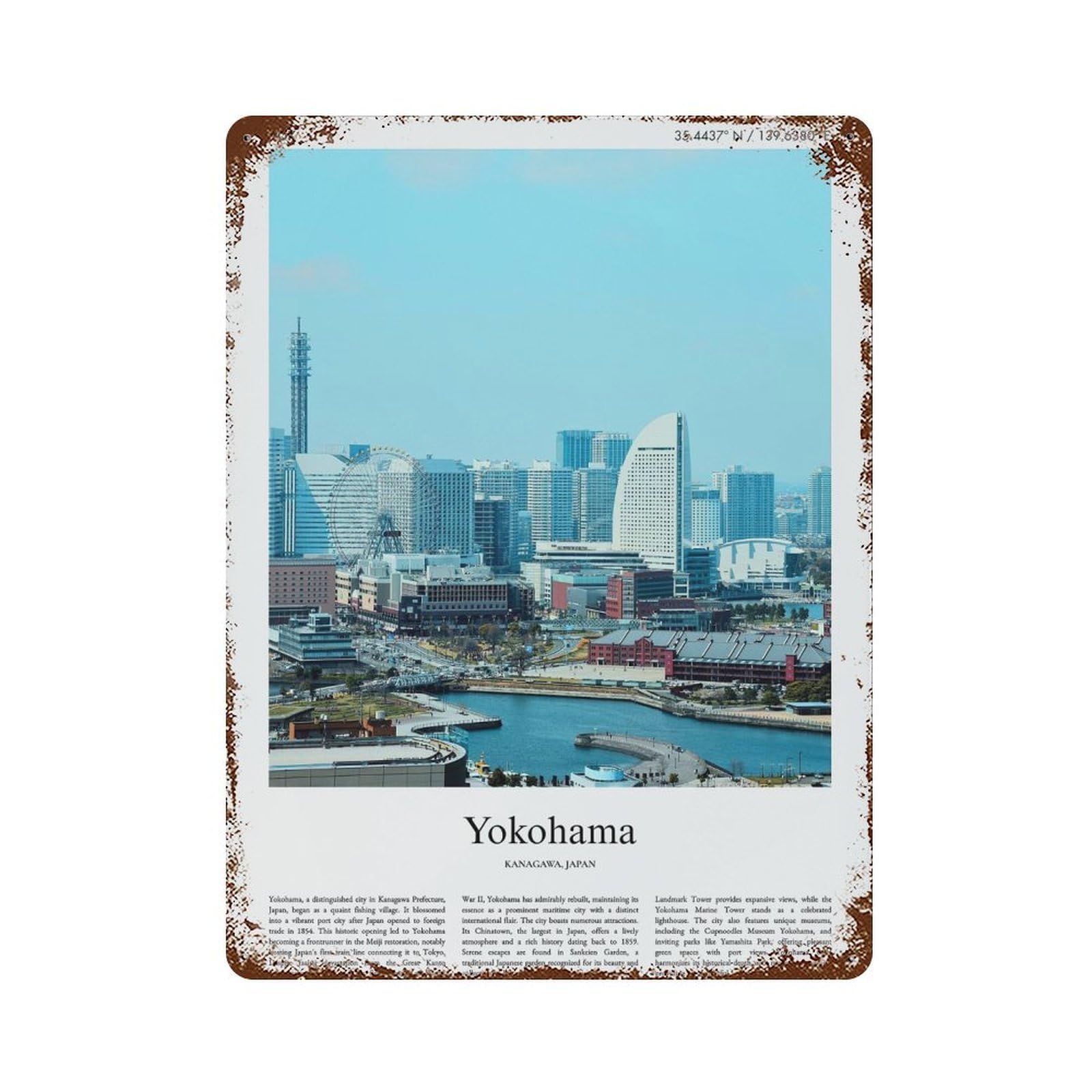 xiaoxiaoshen Yokohama Kanagawa, Japan City Scenery Wall Decor Art Metal Tin Poster Modern Home Decor Art Home Bar Shop Decorations Vintage Sign 40x30cm