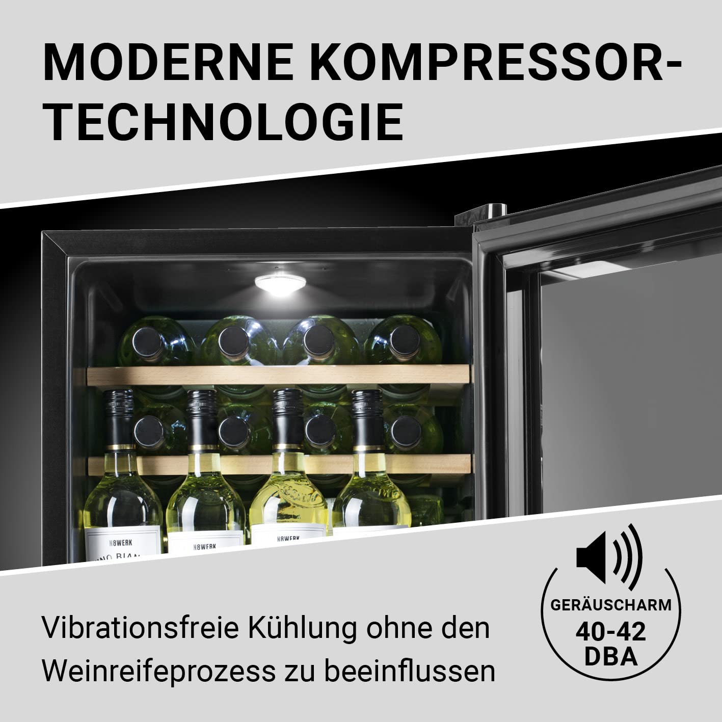 Weinkühlschrank 15 Flaschen Leise Kompressor Freistehend 4-18°C Thermoverglasung LC-Display LED-Beleuchtung