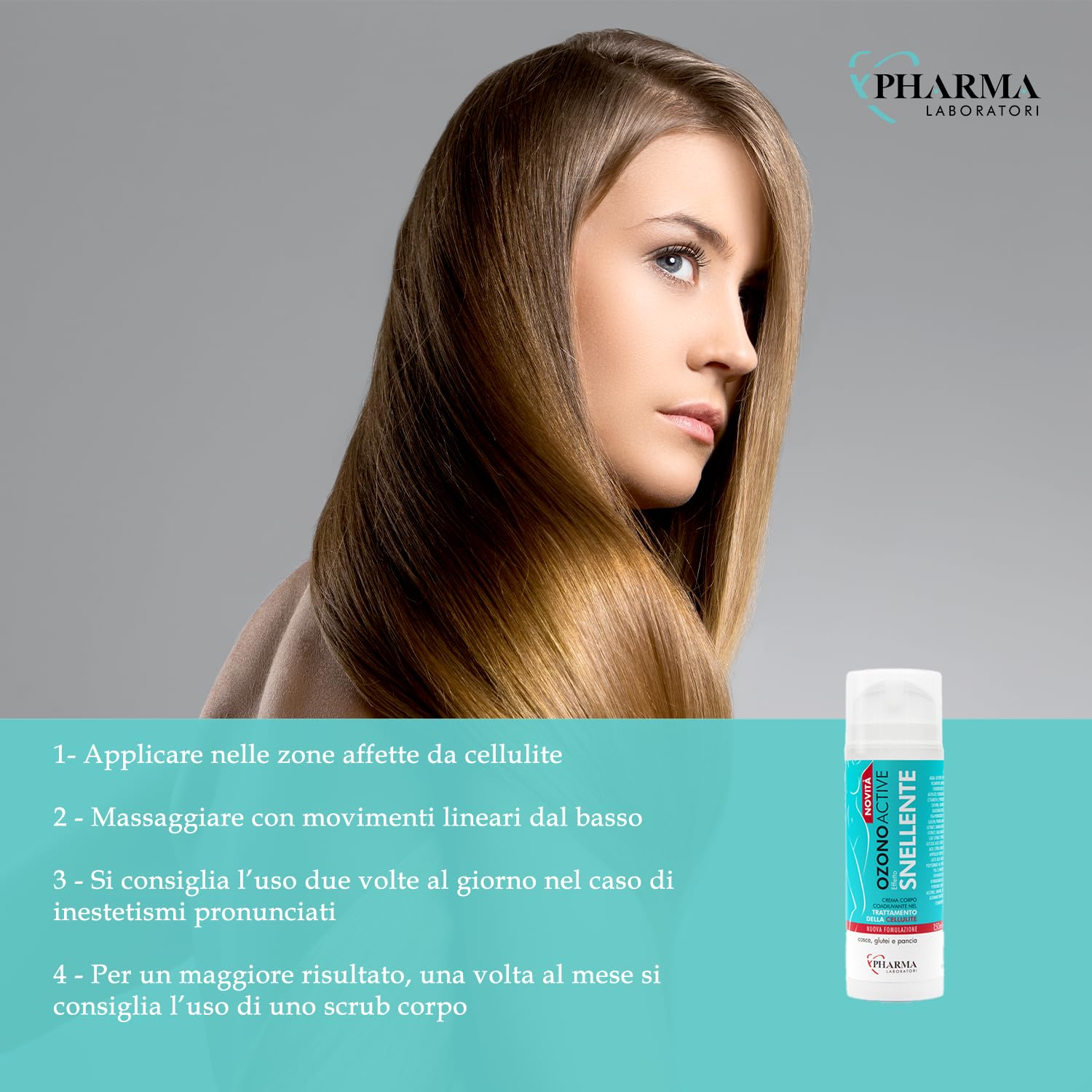 YPHARMA | SNELLENTE OZONO ACTIVE crema anticellulite - 150 ml - crema rassodante, snellente e tonificante - contro smagliature e cellulite, a base di caffeina, vite rossa, olio ozonizzato di girasole