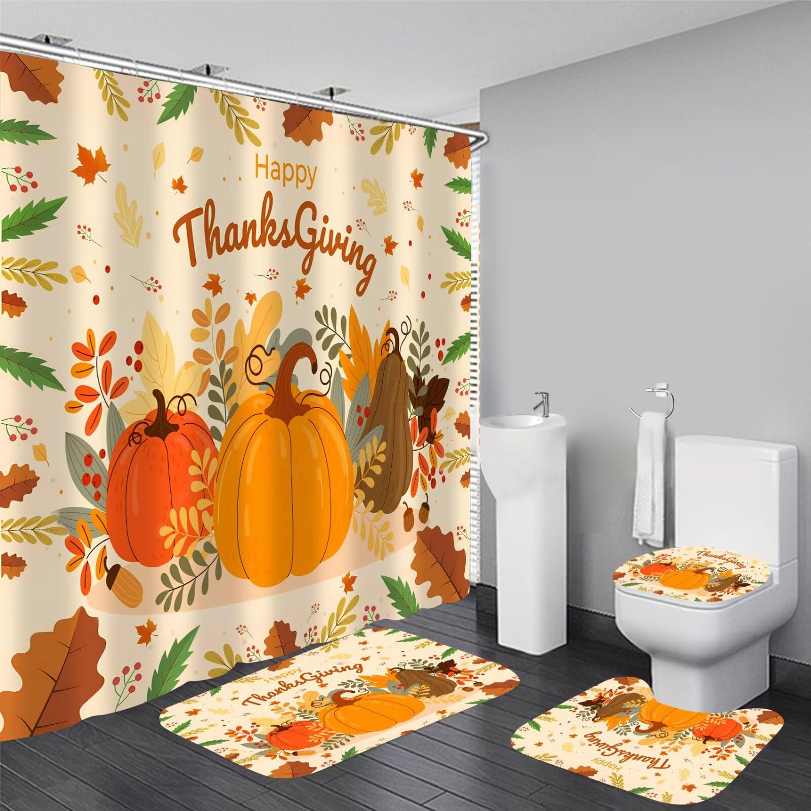 Rideau de douche d'automne Nkzply anti-dérapant pour une salle de bain de Thanksgiving chaleureuse