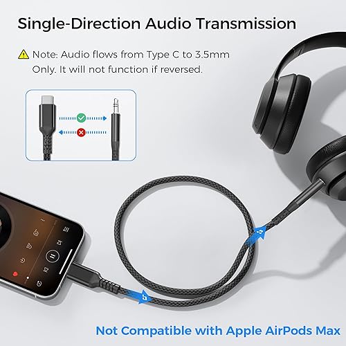 Miniatura 2 de Elebase Cable auxiliar para Samsung Galaxy S25 S24 de 1.2 m, cable USB C a aux, adaptador de audio auxiliar tipo C a conector de 3.5 mm para Z Fold