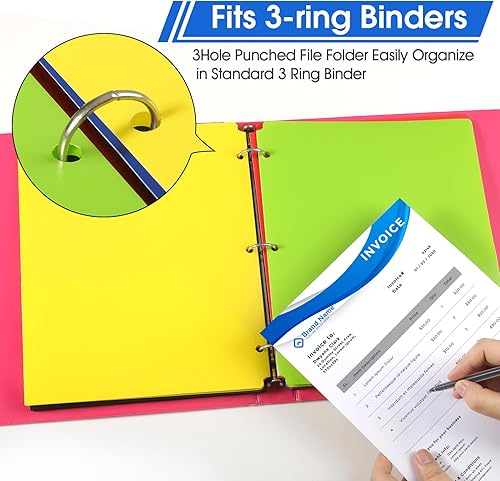 Vista 11 de KTRIO Carpetas con 3 agujeros perforados, paquete de 6 carpetas de plástico para carpeta de 3 anillas, carpeta de polietileno