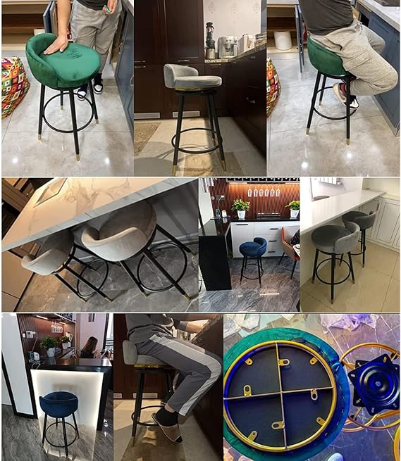 Velvet Swivel Bar Stools Set of 2,Counter Height Chairs with Backs,Modern Upholstered Bar Stool Breakfast Chair for Kitchen Island,Dining Room Pubs(Seat Height:25inch, Navy)