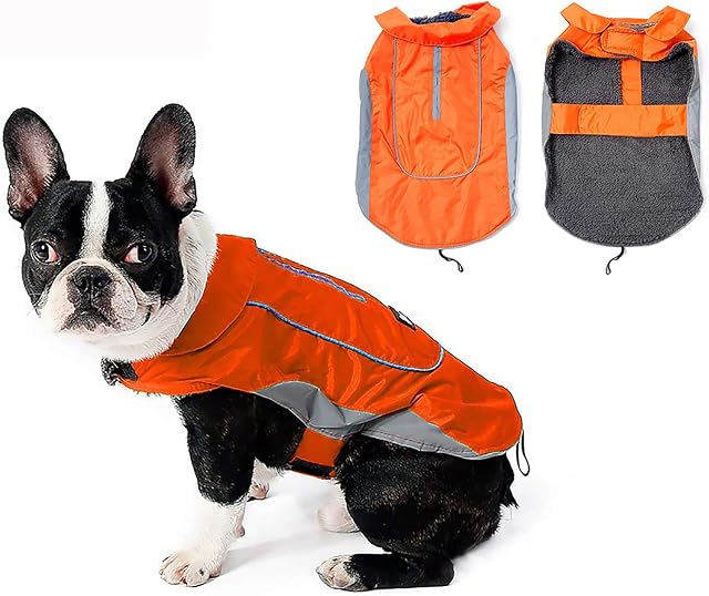 Morezi Dog Warm Coats Jackets Waterproof Coats with Harness Hole Puppy Coat for Small Medium Dogs - Orange -XXL