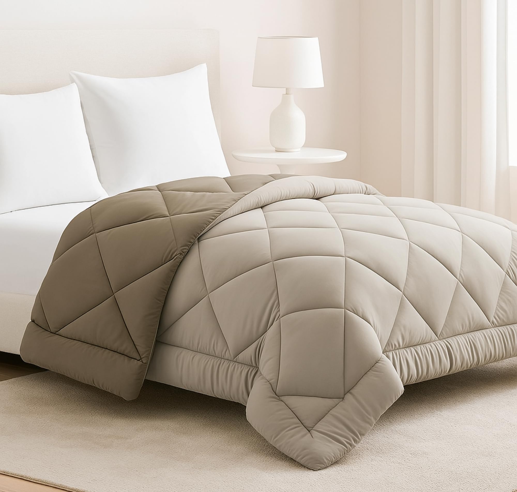 BSB HOME Luxury Reversible Comforter Double Size | Dual Color Soft Quilt for AC Room | Winter & Summer | Rainy Season Plush Microfiber | Solid Color Comforter – 90x100 Inches, Beige & Mouse-image-4
