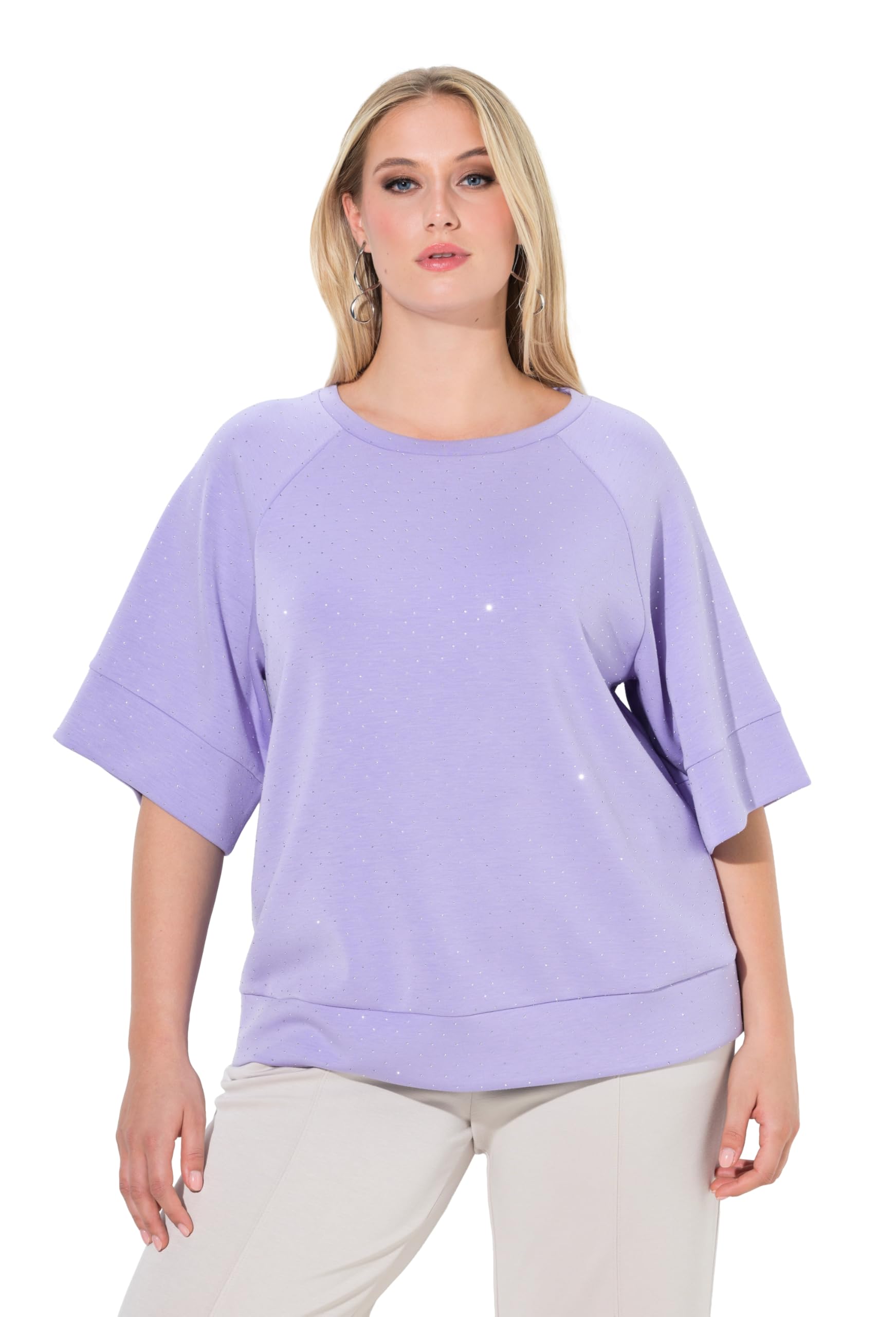Ulla Popken Damen große Größen Übergrößen Plus Size Sweatshirt, Ziersteine, Rundhals, Halbarm, Modalmix 847905