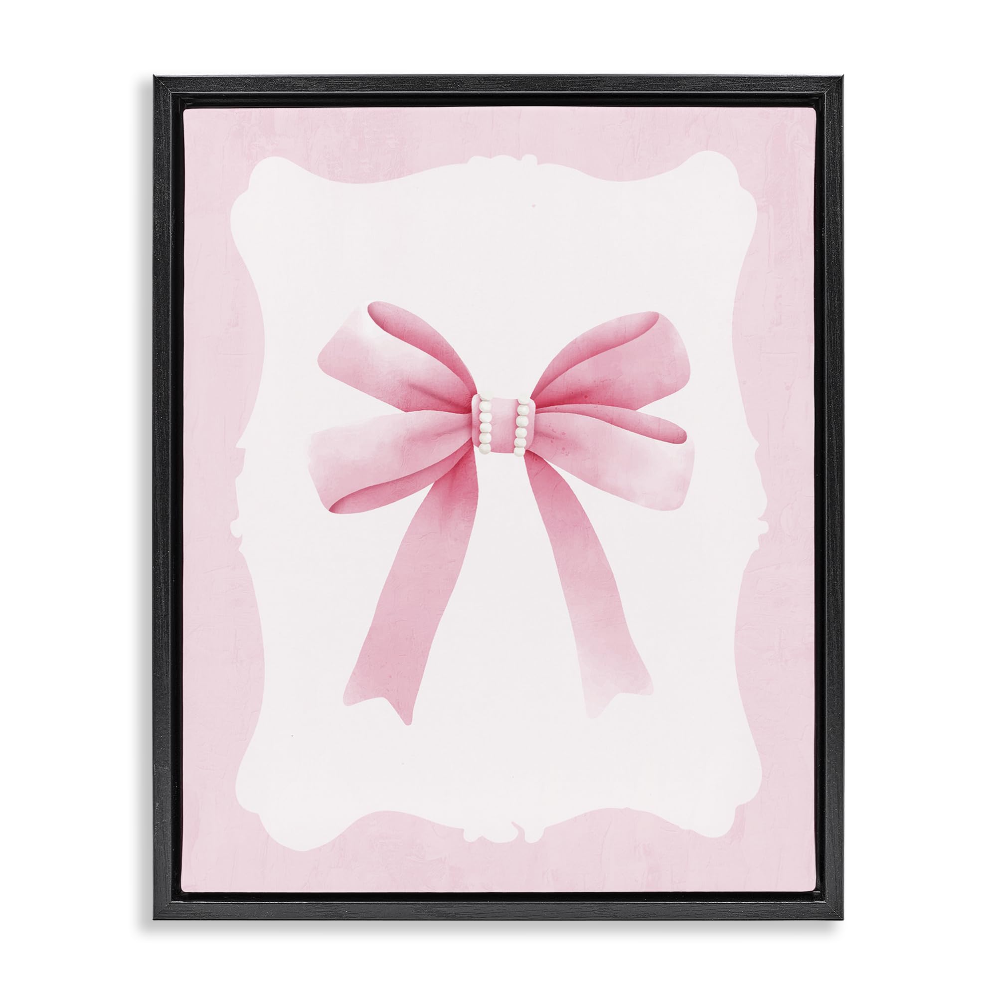 Stupell Industries Jet Black (Matte) 'Feminine Bow With Pearls', Floating Frame Canvas Art, Black, 25 X 31 Inches, Easy To Hang And Sturdy, Made In Usa, By Kim Allen