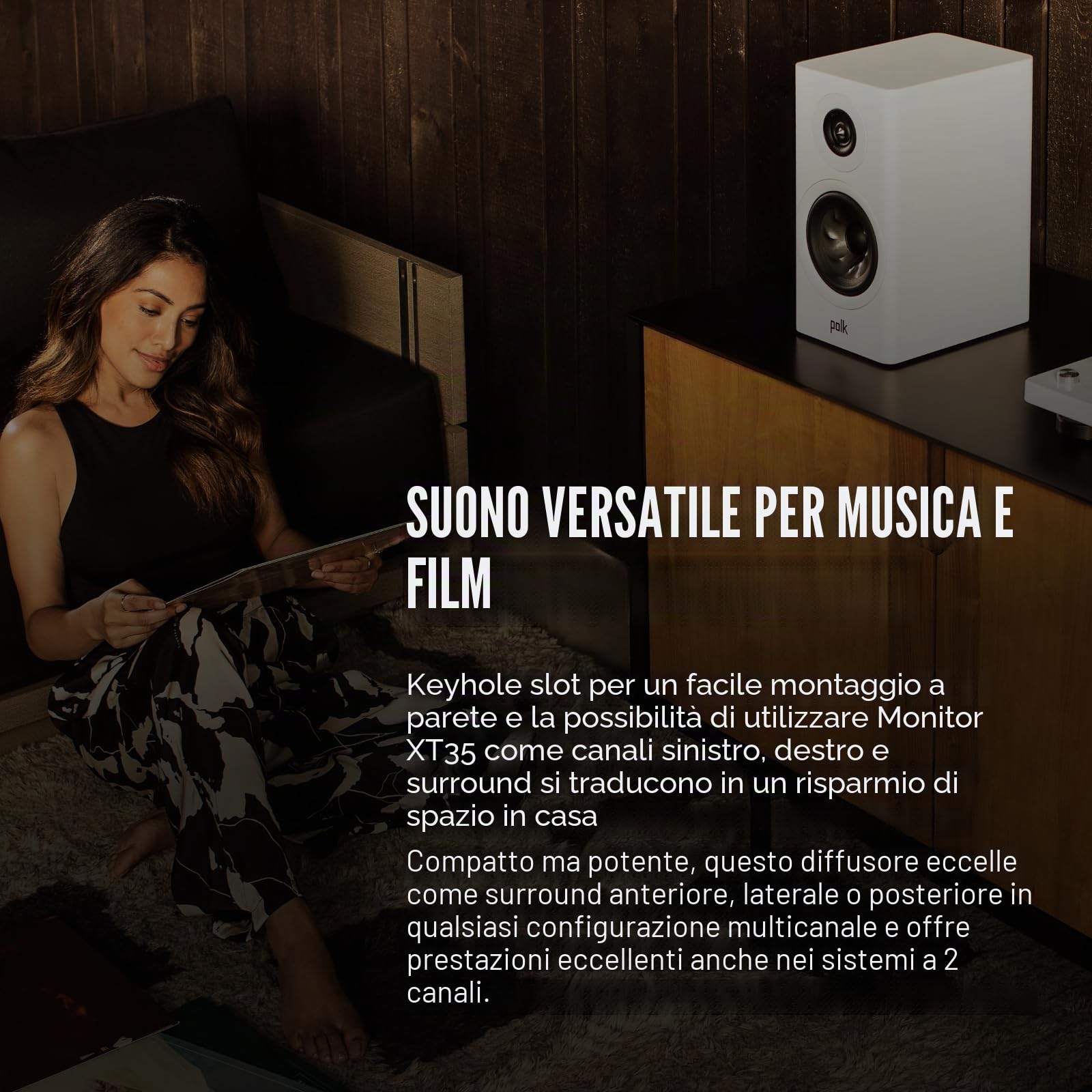 Polk Reserve R100 - Altoparlante piccolo per libreria dinamica e dettagliata, nuovo tweeter ad anello Pinnacle da 1