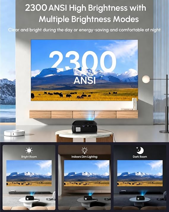Daytime 4K ProjectorGoogle TV / 2300 ANSI / 38W Dolby AudioSmart Movie Projector with WiFi6 and Bluetooth, ToF Autofocus NFC/Voice Control HDMI ARC, Home Ceiling Projector for Watching the World Cup