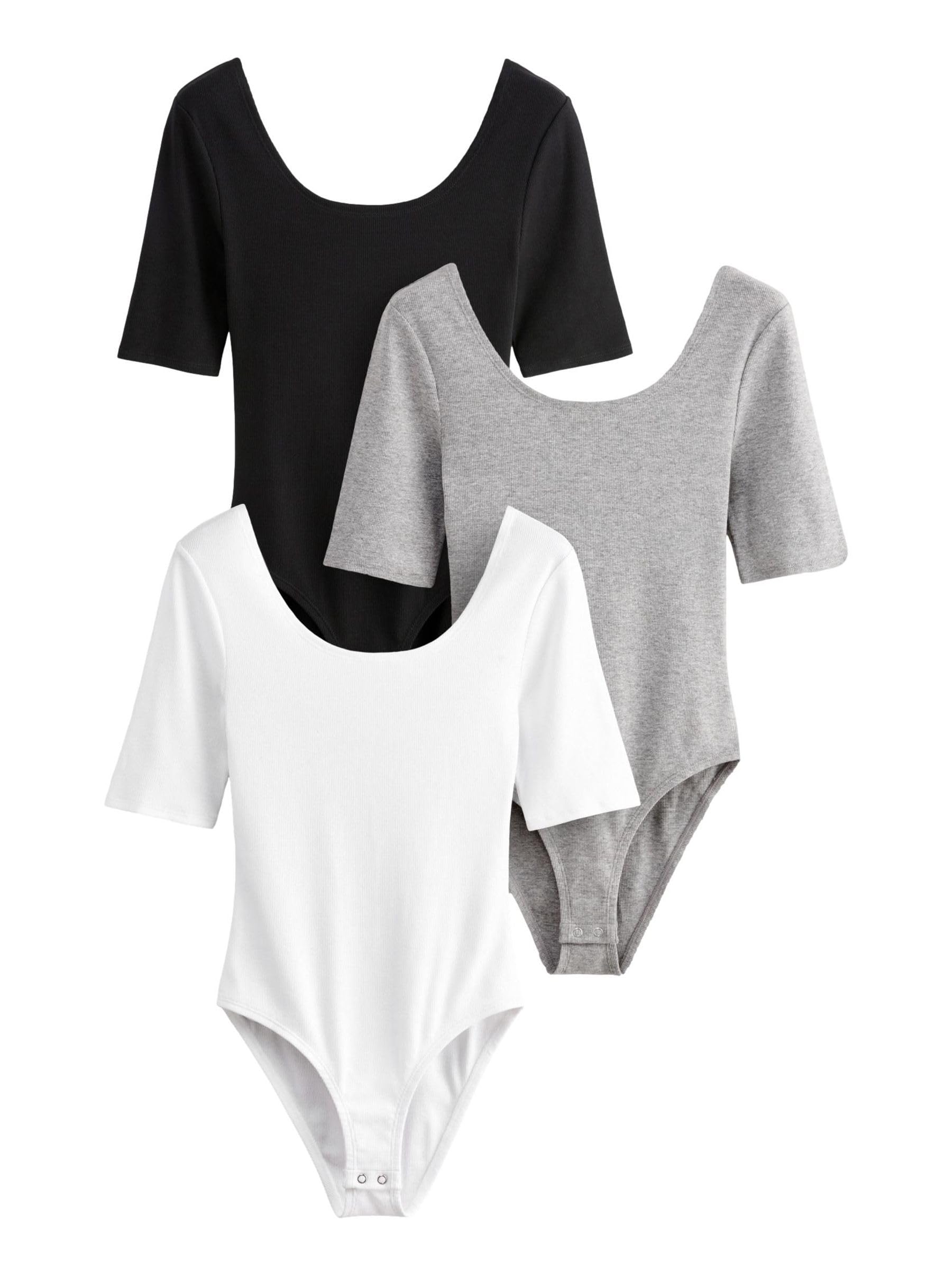 THE SET Femme Body côtelés à encolure dégagée, lot de 3
