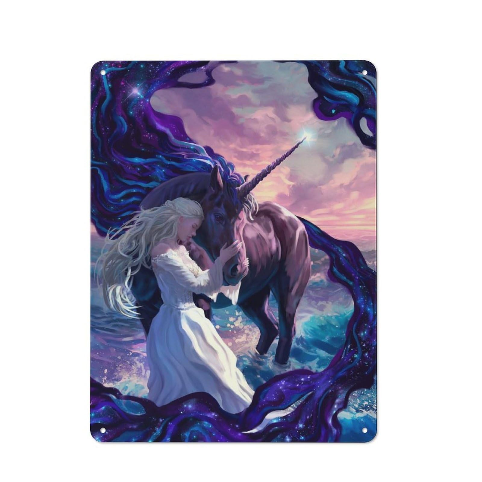 Junmoney Night Unicorn And Woman Tin Sign 40X30cm For Workshop Wall, Vintage Wall Decor, For Metal Sign Collectors, For Garage And Workshop Walls