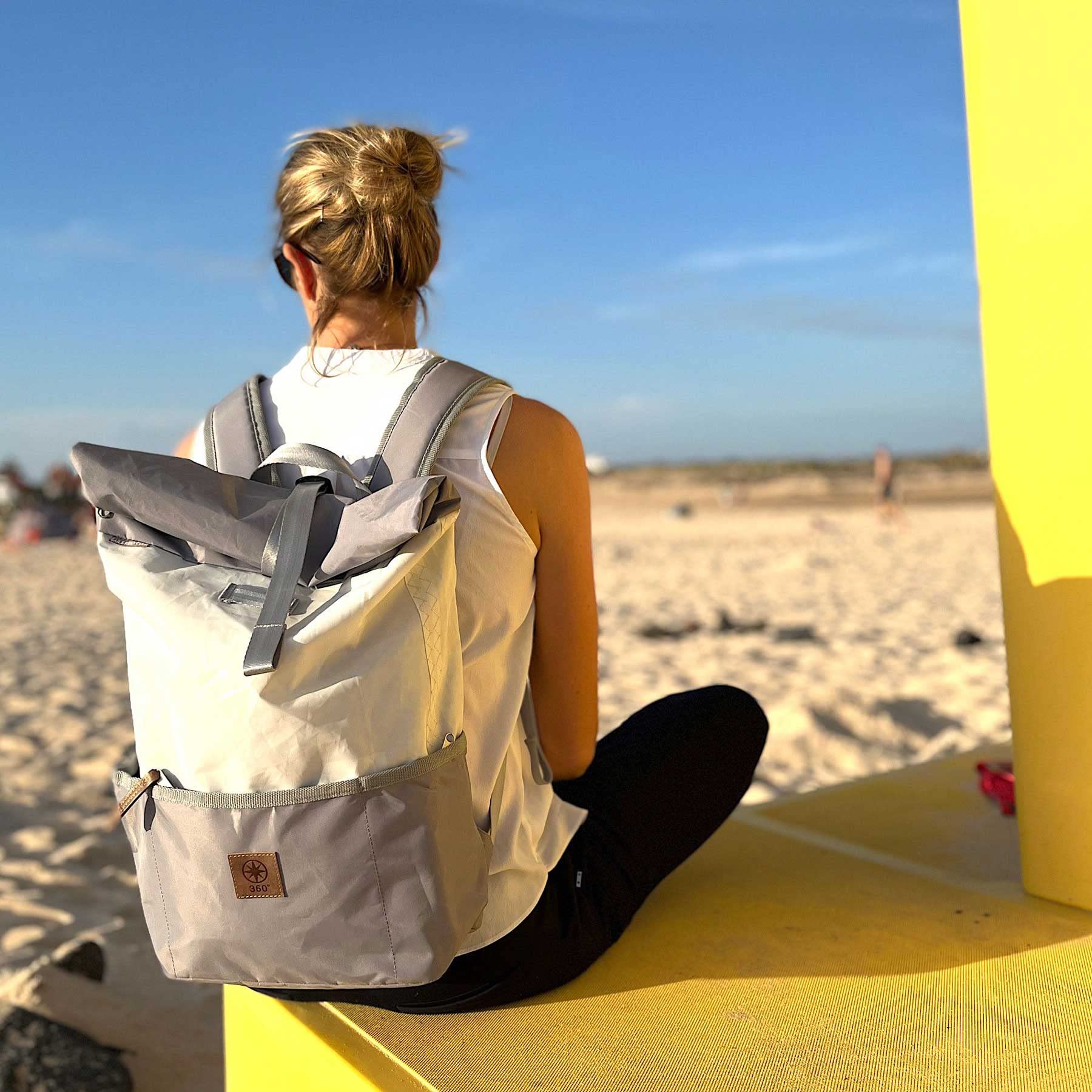 360° Grad Lotse Wickel-Rucksack Segeltuch weiß-grau