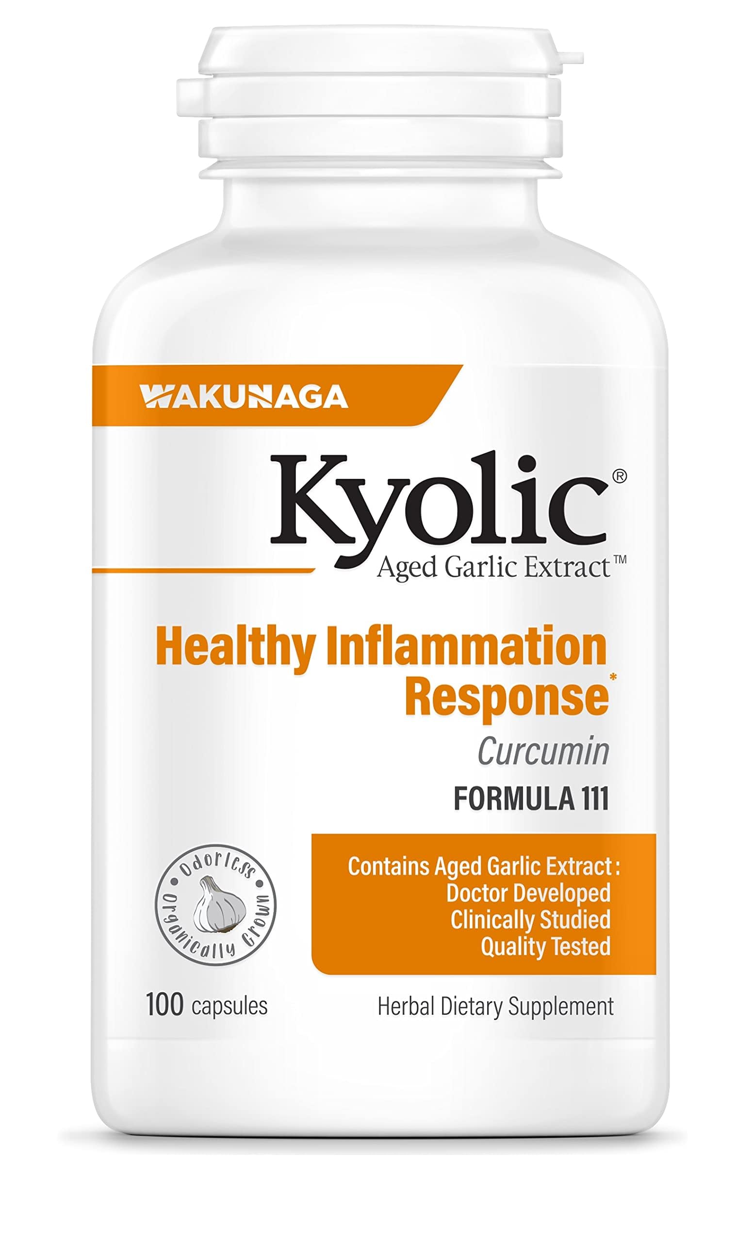 Kyolic Aged Garlic Extract Formula 111, Healthy Inflammation Response*, Curcumin, 100 Capsules