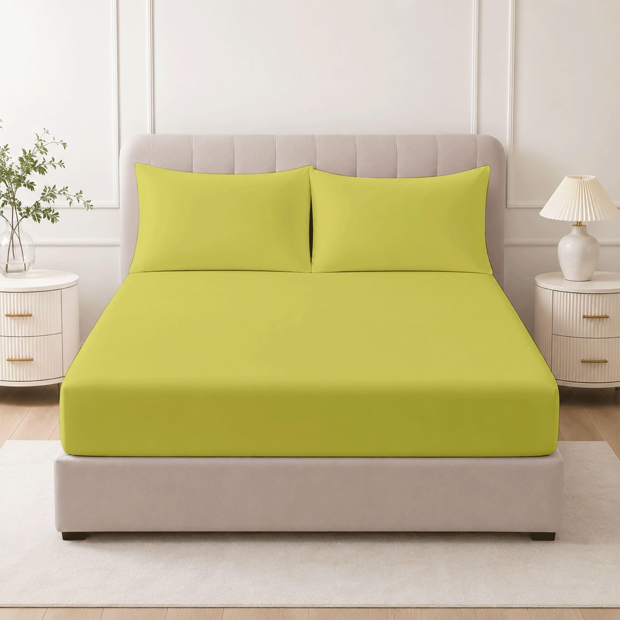 Bloombedding Yellow 100% Egyptian Cotton Single Fitted Sheet Set 25Cm Deep, 400 Thread Count Bedding Set With 2 Pillowcases, Soft Breathable Bed Linen For 90X190cm Mattress