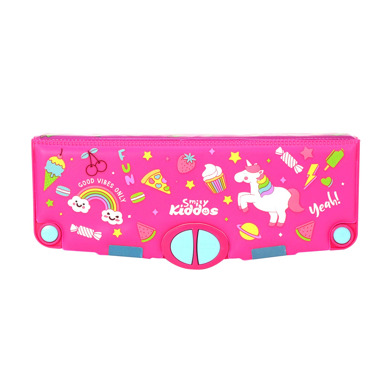 SMILY KIDDOSPop Out Pencil Box (Pink) Multifunction Stationery Organizer Box Pop Up Fun Plastic Pencil Case