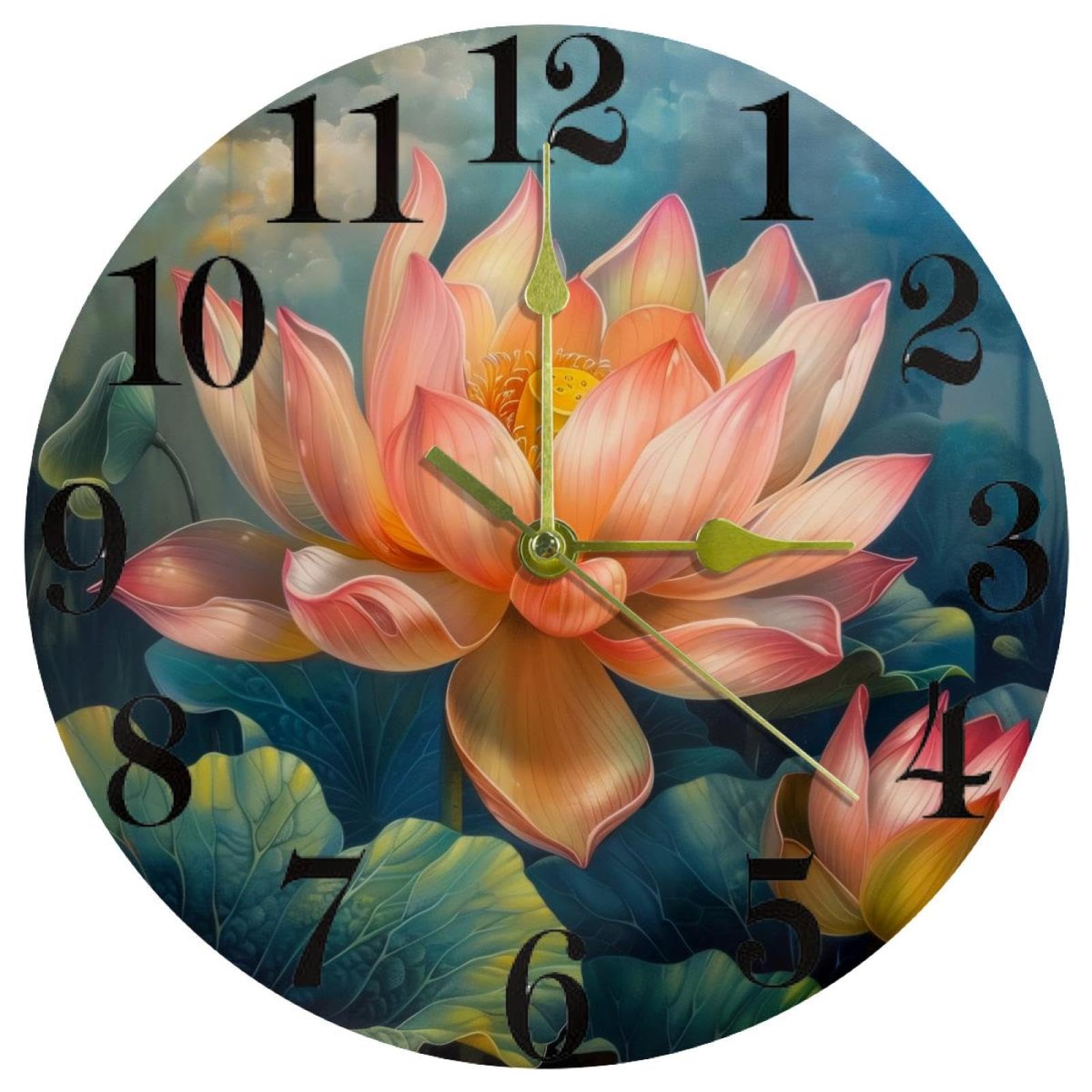Horloge murale sans bruit tic-tac lotus ronde à piles pour maison