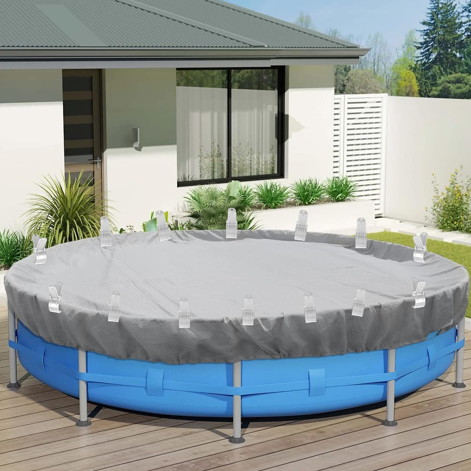 Juego de 18 juntas para lona de piscina, pinzas de gran envergadura, abrazadera de resorte fuerte para cubierta de piscina, accesorios de piscina, clips para lona de protección (blanco, grande x 18)