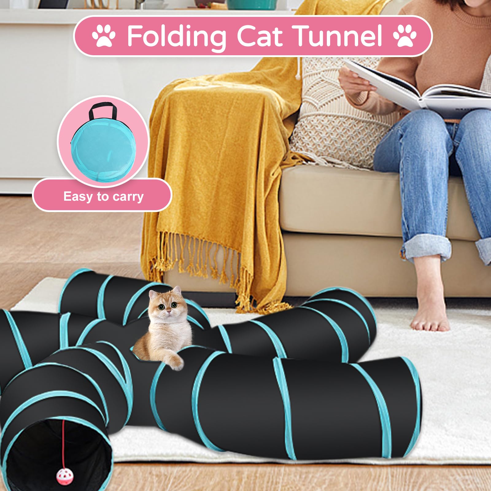 Juguetes para Gatos,35pcs Juguete Interactivo para Gato,Juguetes Gatos con Túnel para Gatos,Ratones,Varita de Plumas,Peces,Bolas y Campanas,Juego de Túnel para Gatos Tubo de 5 Vías