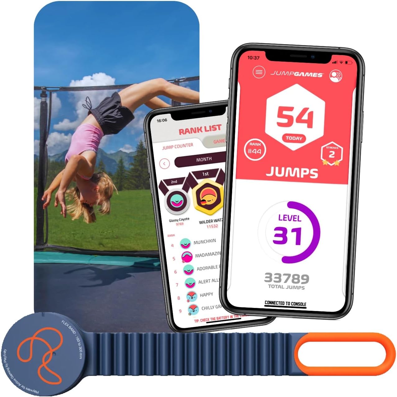 JumpGames for Kids Turns Any Trampoline into an Active Gaming Experience | Ankle Band Sensor with App | Play Games and Challenges or Compete with Jumpers Worldwide to Climb The Rankings JumpGames for Kids Turns Any Trampoline into an Active Gaming Experience | Ankle Band Sensor with App | Play Games and Challenges or Compete with Jumpers Worldwide to Climb The Rankings