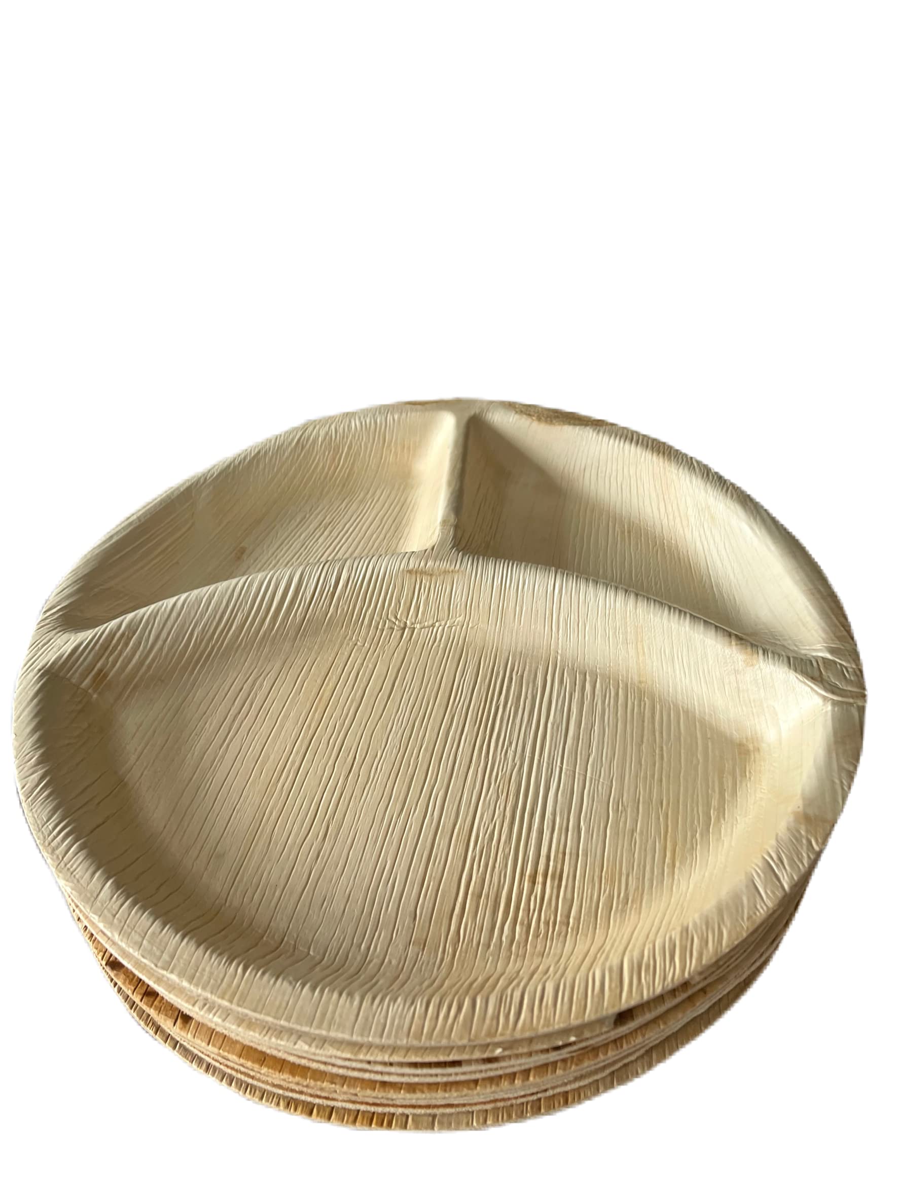 Simply Organic Biodegradable Products - Areca Leaf, Biodegradable, Compostable,100% Natural, Safe & Hygienic, Ecofriendly, Disposable 10 inch Thali Round 3 Compartment Plates (Pack of 20)