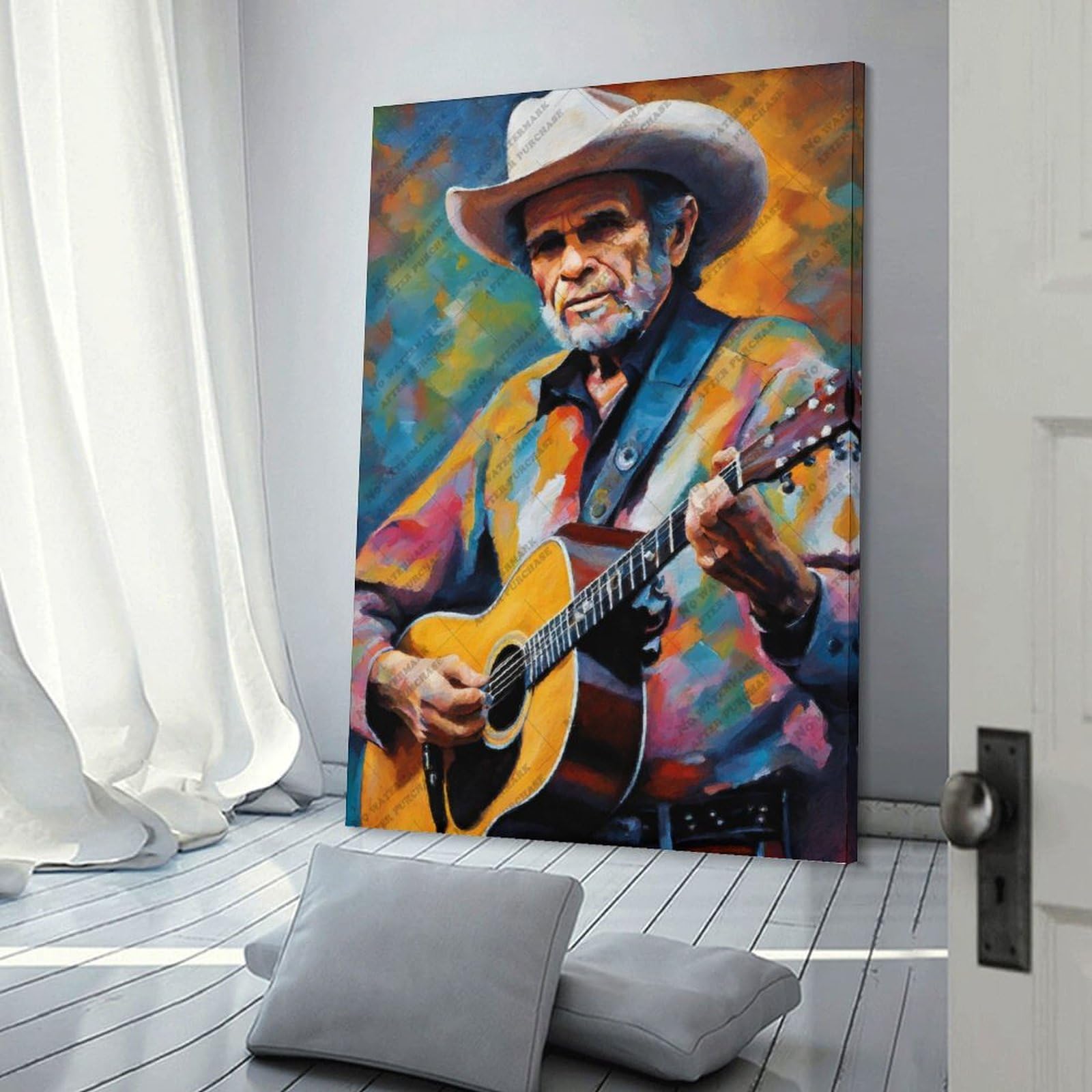FCOJE Poster su tela con cantante folk country Merle_Haggard (1), decorazione artistica da parete per soggiorno e camera da letto, 30 x 45 cm