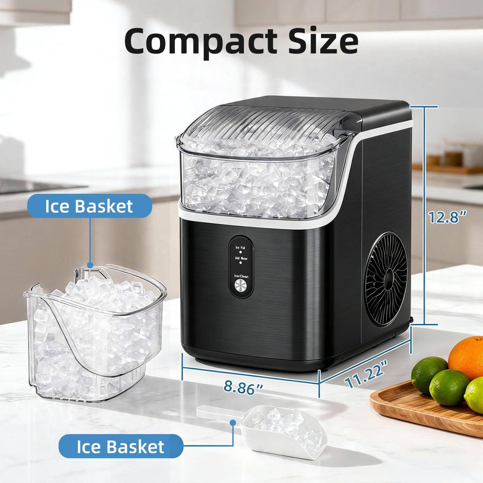 Antarctic Star Nugget Ice Maker Countertop, 35lbs/24h, Soft Chewable Ice, Self-Cleaning, Fast Making In 8 Mins, Portable Ice Machine With Handle, Ice Basket & Scoop, Stainless Steel Silver on Fridge.com - View 2
