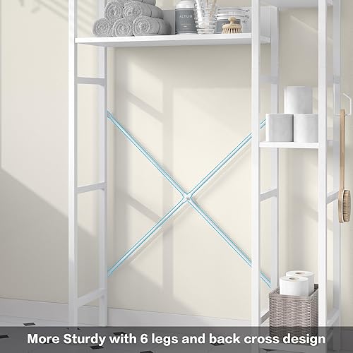 Miniatura 7 de Estante de almacenamiento sobre el inodoro con soporte de papel higiénico, organizador de baño con ganchos, estante de inodoro que ahorra espacio,