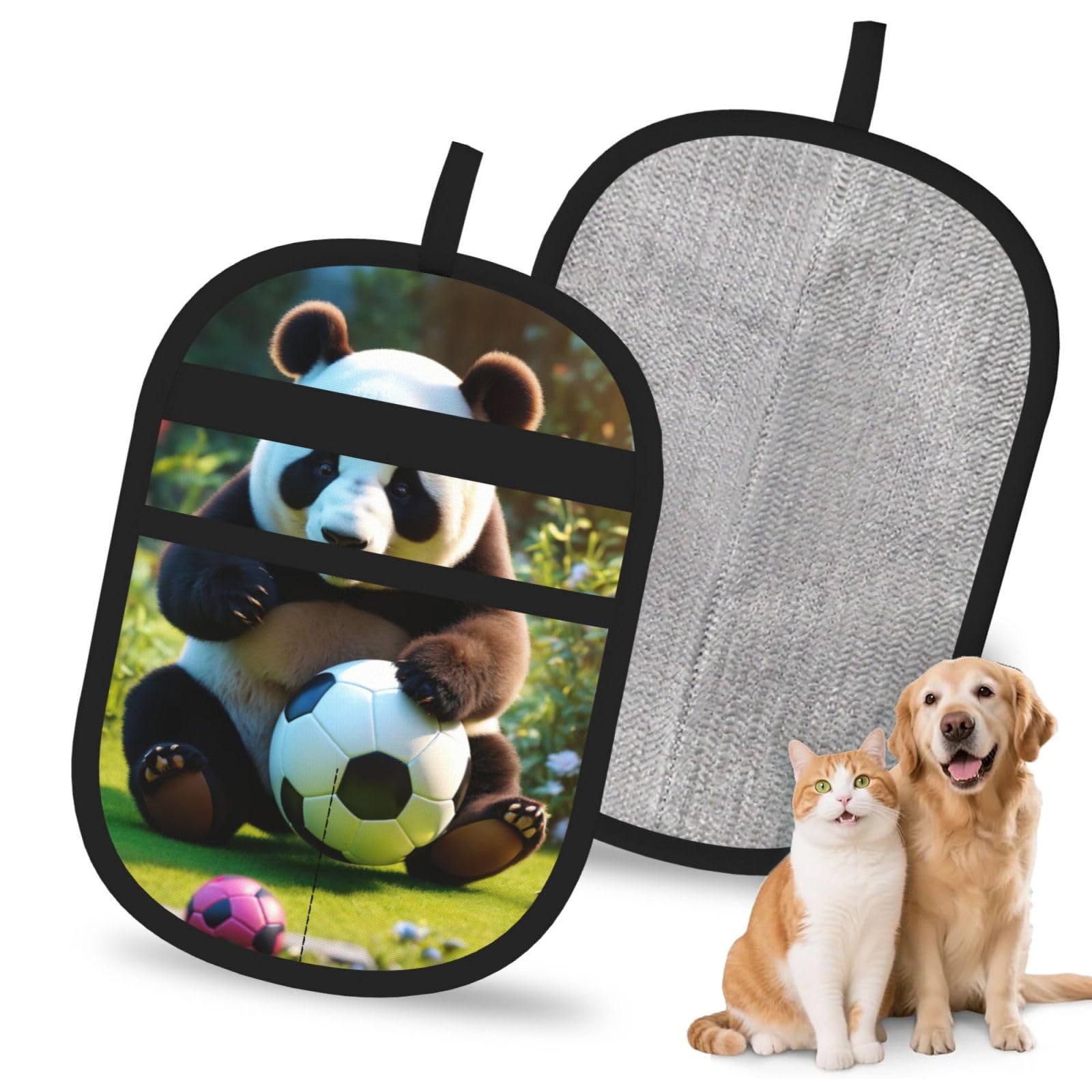 Panda Print Pet Hair Remover Gloves Grooming Cleaning Accessory Reusable Deshedding Tool