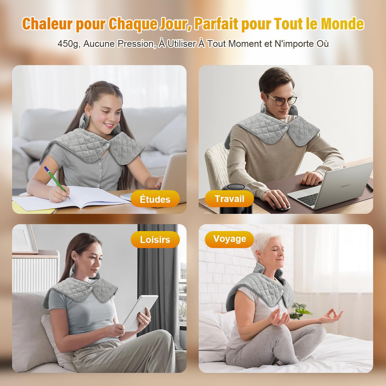 Onherm Coussin Chauffant Electrique Epaule et Nuque 48×58cm, 9 Niveaux de Chaleur Coussin Chauffant Cervicales et Dos, 1-4H Timer et Arrêt Automatique, Flanelle, Lavable en Machine