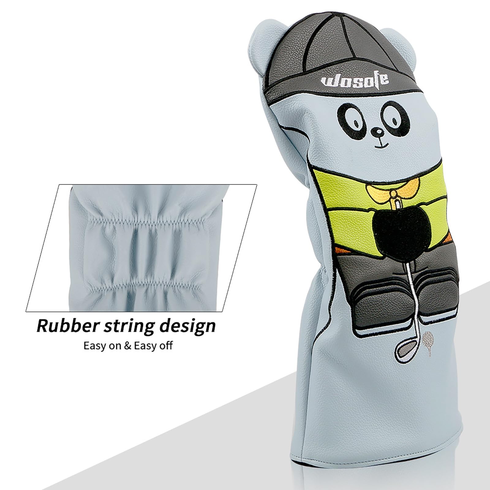 Generic 4 Uds. De Fundas para Palos de Golf, Coloridas Fundas para Cabeza con Bordado de Panda, Impermeables, de Cuero PU, Protector para Cabeza de Palo, Funda para Cabeza de Madera,Blue