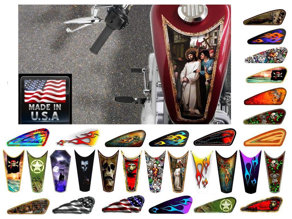 Motorcycle Gas Tank Decals/Sets - for Harley Davidson Sportster Honda Shadow Suzuki Kawasaki Indian Yamaha (Jesus Mural - 1pc Top Tank Decal)