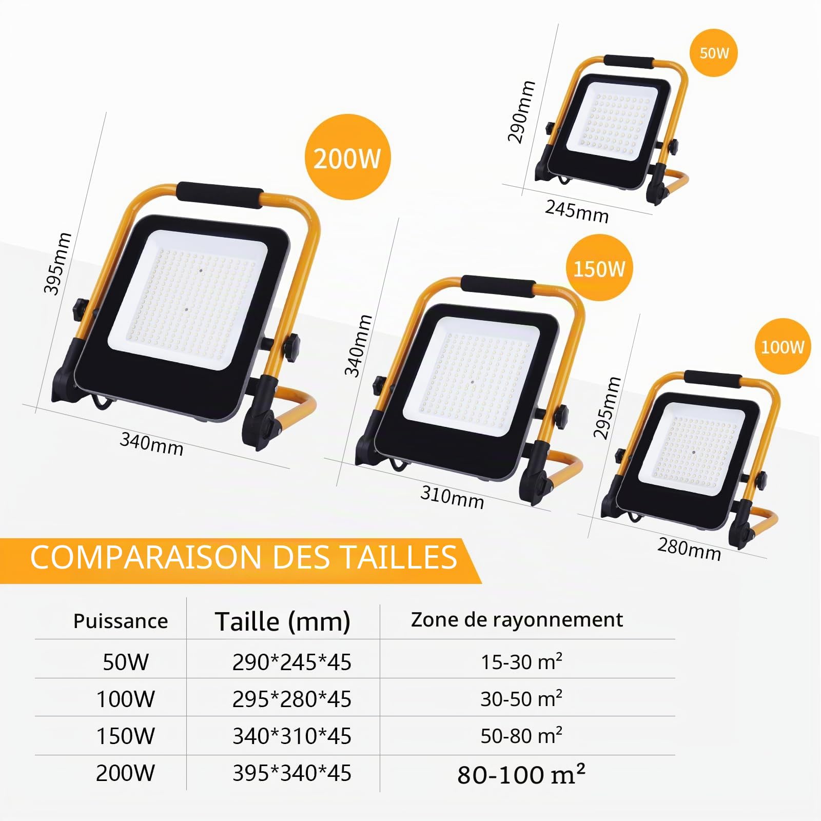 Projecteur LED Chantier 100W,10000LM Éclairage de Chantier Puissant avec Prise EU/Cordon 2M/6500K,IP 66 Étanche Spot LED Extérieur Pliable Portable Phare de Travail pour Atelier,Garage,Jardin