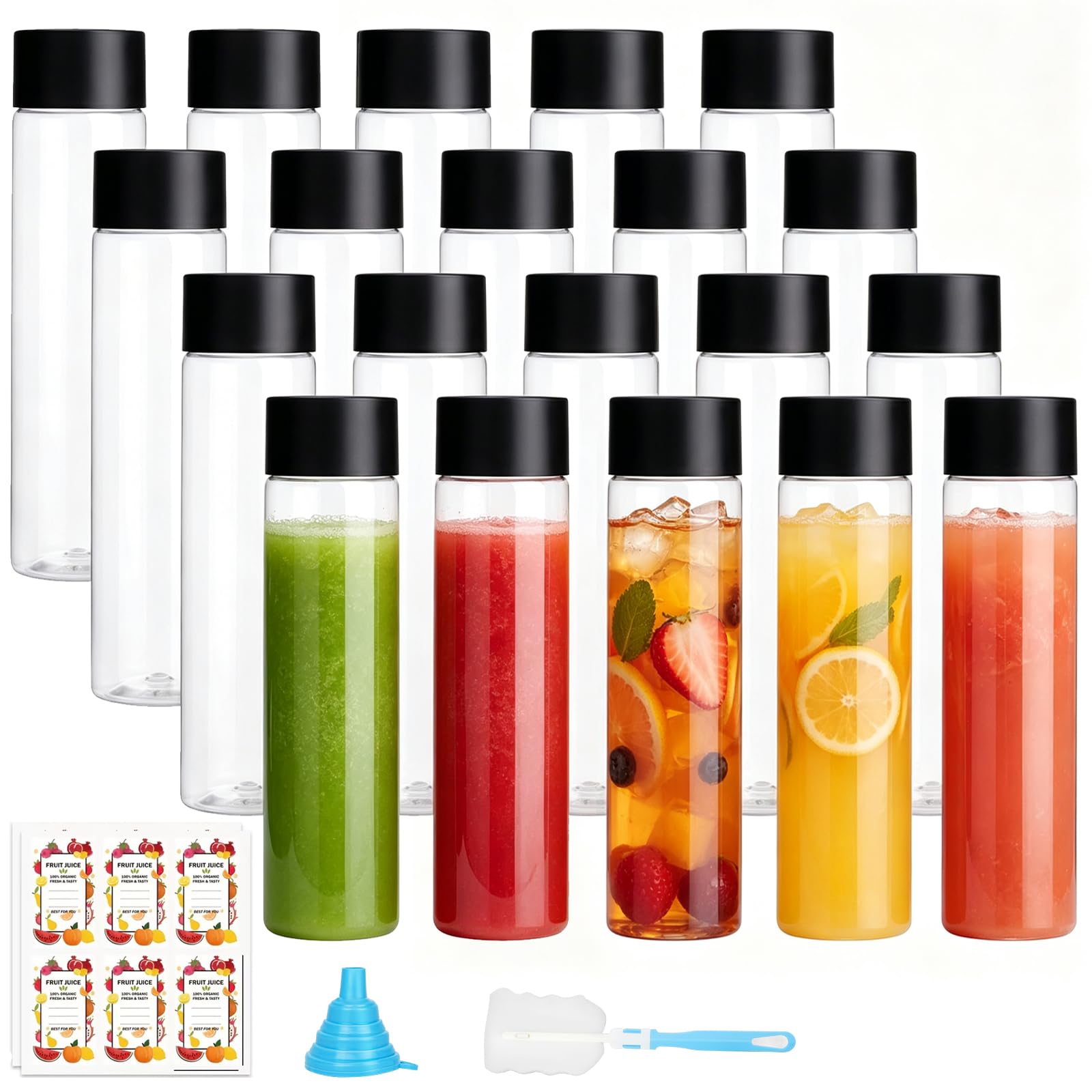 JFBAOLAO 500 ml Clear PET Plastic Juice Bottles with Lids,Pack of 20
