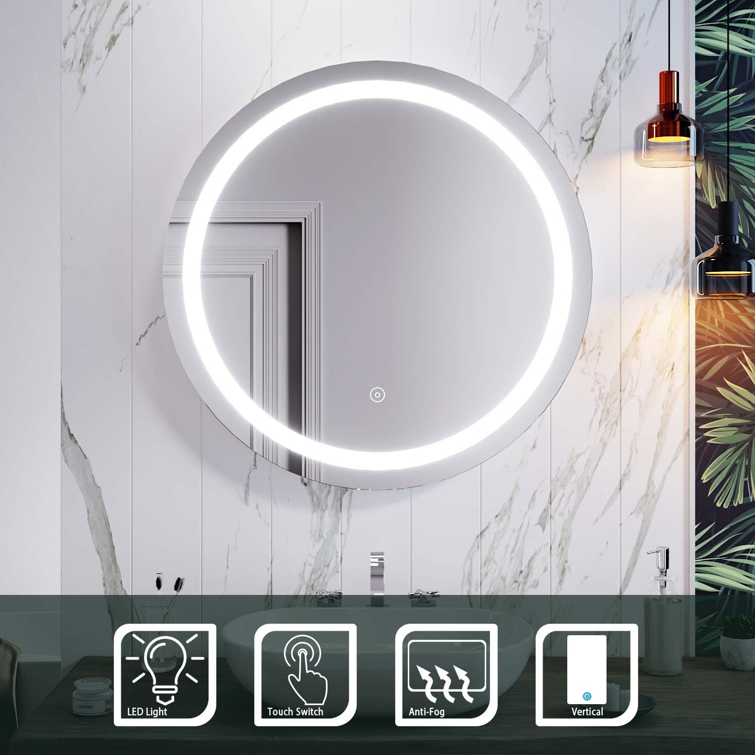 ELEGANT Round Waterproof Illuminated LED Bathroom Mirror Backlit Wall