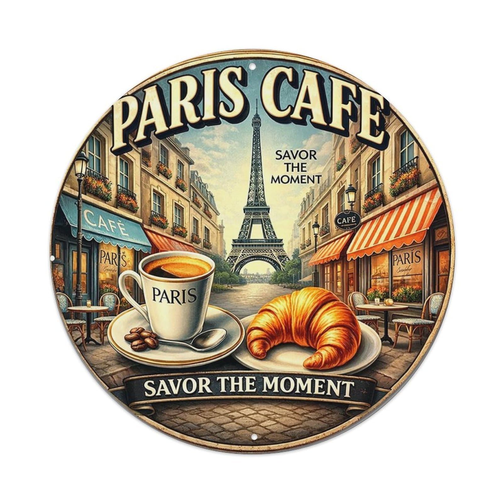 Jdyansheng Vintage Paris Cafe Eiffel Tower Scene Tin Sign Metal Poster Metal Signs For Home Man Cave Bar Cafe Kitchen Laundry Room Wall Decorations 8X8 Inches