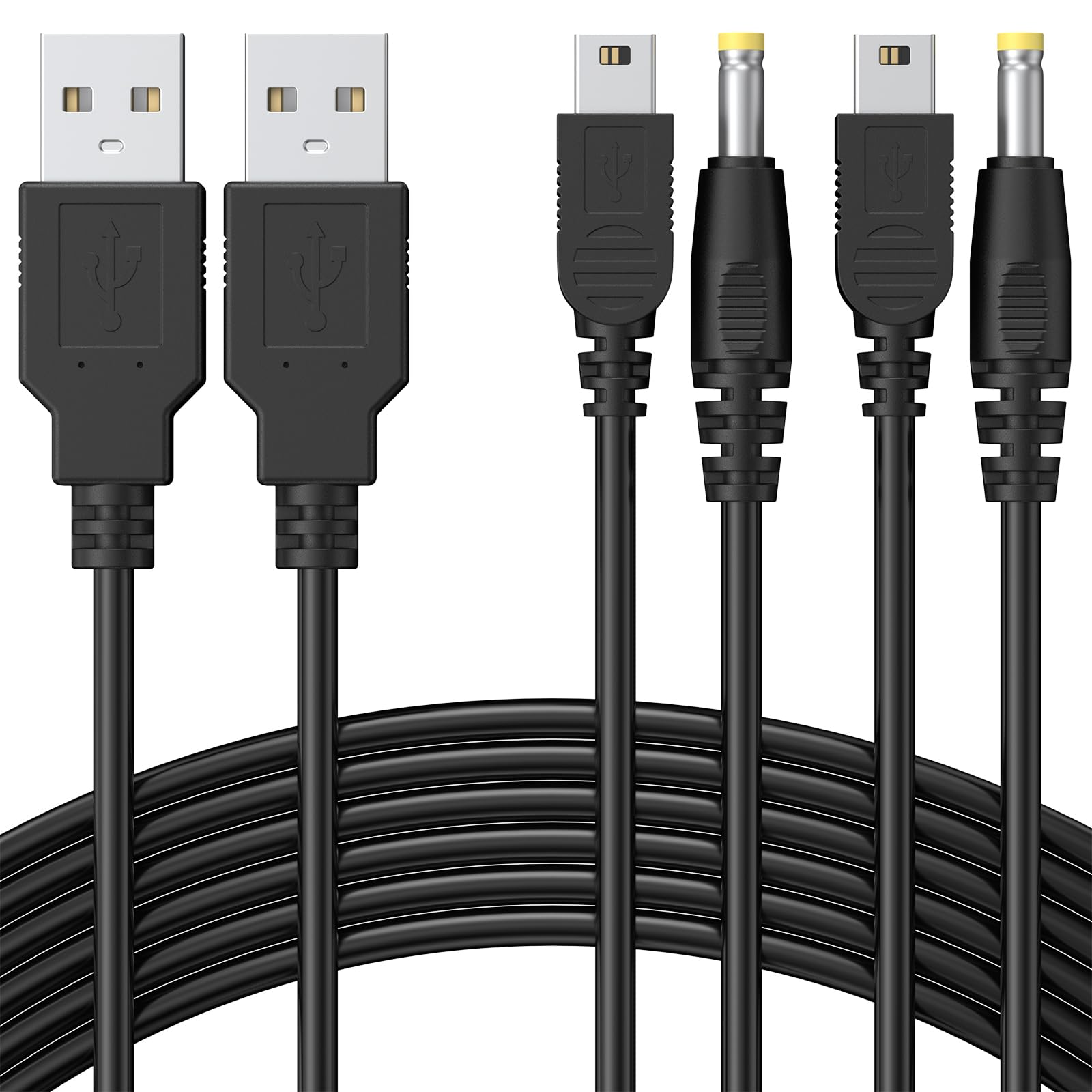 Meliya 2-in-1 PSP Charger Cable | Universal Dual-Port USB Power & Data Sync Cord for Sony PSP 1000/2000/3000/E-1000 Series & PS3 Controller (3.9ft, 2-Pack)